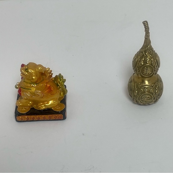 Gold Tone and Brass Feng Shui Figurine Set with Wu Lu - Picture 9 of 12